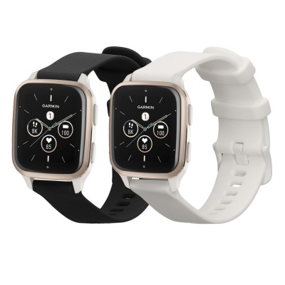 Set 2 Curele Kwmobile pentru Garmin Venu Sq 2 Music, Negru/Alb, Silicon, KWM000018RC006C foto