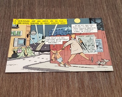 Carte Poștală Publicitară Vintage &amp;ndash; Umor cu Extratereștri, Ilustrație A. Grand, Seria &amp;bdquo;L&amp;rsquo;aventure est au coin de la rue&amp;rdquo; foto