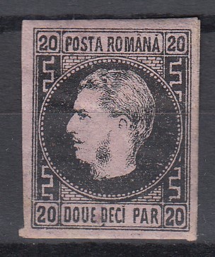 ROMANIA 1866/67 CAROL I CU FAVORITI H.SUBTIRE 20 PARALE GUMA ORIGINALA SARNIERA