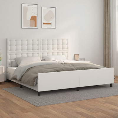 Cadru de pat cu tablie, alb, 200x200 cm, piele ecologica GartenMobel Dekor foto