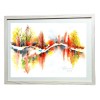 E164. Tablou inramat, Peisaj de toamna semi-abstract, acuarela, hartie, 42x32 cm, Suprarealism, RavariuArt