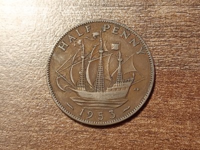 M3 C50 - Moneda foarte veche - Anglia - Half penny - 1953 foto