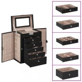 Gossi cutie de bijuterii cu 6 straturi cu oglinda incuiata neagra