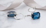 Cumpara ieftin Cercei din Argint 925 cu Cristal Albastru London Blue , Model Dreptunghiular Fatetat