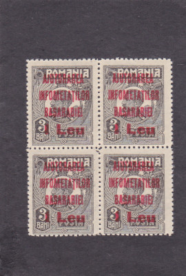 1923 ROMANIA Infometatii Basarabiei timbru 1 Leu / 3 bani bloc 4 foto