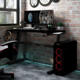 Birou Gaming LED vidaXL Negru 90x60x75 cm, Suport Casti, Pahare, Controller, Design Ergonomic Z
