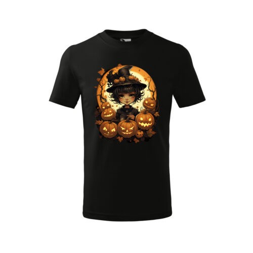 Tricou Personalizat Copii Halloween , Vrajitoare Draguta si Dovleci
