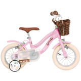 Bicicleta pentru copii 12 inch Retro roz cu roti ajutatoare si cosulet