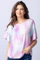 Tricou cu maneca volan Asian Dye pe fond roz foto