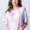 Tricou cu maneca volan Asian Dye pe fond roz