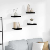 Rafturi Perete vidaXL, 4 buc, Negru Extralucios, 23x23.5x3.8 cm, MDF, Montare invizibila, Raft Decorativ, Design Modern