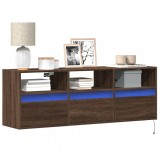 Cumpara ieftin Comodă TV de perete cu lumini LED, stejar maro, 130x31x45 cm