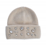 Caciula beanie bej cu pietre