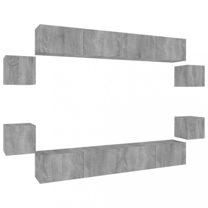Set dulap TV, 8 piese, gri sonoma, lemn prelucrat
