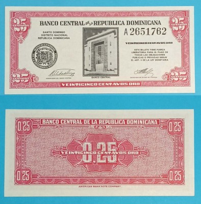 Republica Dominicana 25 Centavos Oro 1961 &amp;#039;Banco Central&amp;#039; UNC p#87 foto