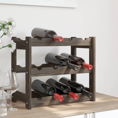 vidaXL Suport sticle de vin, 12 sticle, gri, lemn masiv de pin foto