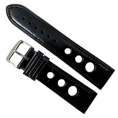 Curea Ceas Piele Naturala Neagra cu gaurele - 20mm 22mm 24mm WZ1992 Race foto