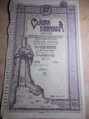 LOT 7 ACTIUNI : CLADIREA ROMANEASCA , 100 ACTIUNI DE 500 LEI FIECARE , 1947 foto