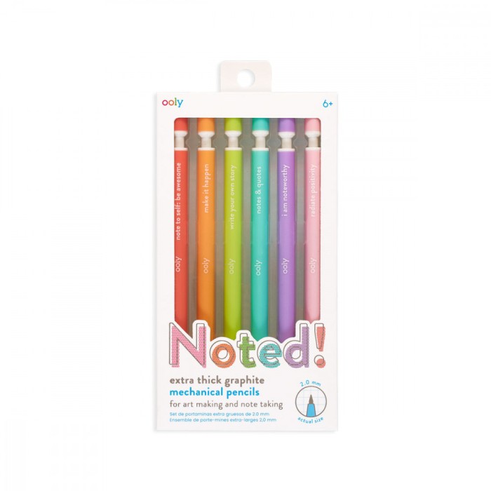 Notat! - Creioane mecanice grafit extra gros - set de 6, cu citate motivationale