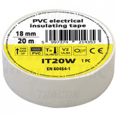 Banda izolatoare, alba IT20W 20m×18mm, PVC, 0-80°C, 5.5kV/mm