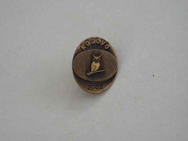 QW9 N 13 - insigna - militar - misune Kosovo 2003 - bufnita pe spada