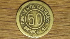 Guatemala - moneda colectie foarte rara - 50 centavos 1922 - an unic de batere - moneda provizorie / tranzitie monetara