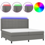 Cumpara ieftin Pat cu arcuri, saltea si LED, gri inchis, 200x200 cm, textil