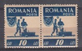 ROMANIA 1946 LP 199 LP 200 O.S.P. DANTELAT PERECHE 10 LEI ALBASTRU CU EROARE CERC ALB LA CAP STARE MNH