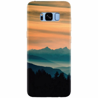 Husa silicon pentru Samsung S8, Blue Mountains Orange Clouds Sunset Landscape foto