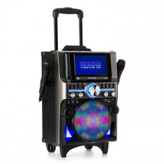 Auna Pro DisGo Box 360, sistem de karaoke BT, 2 microfoane, HDMI, BT, LED, USB, rtip troler negru foto