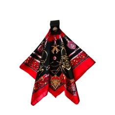 Esarfa satinata multicolora 2, imprimeu lanturi, cu inel auriu, 60 x 60 cm