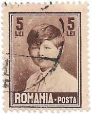 Mihai I, format mare, fara filigran (uzuale), 1928 - 5 L, obliterate x 5 buc.