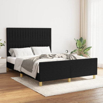 vidaXL Cadru de pat cu tăblie, negru, 140x190 cm, textil foto