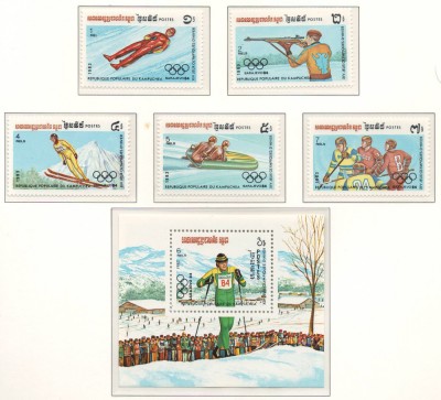 Cambodgia 1983 Mi 517/21 + bl 132 MNH - JO de iarna 1984, Saraievo (I) foto