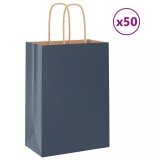 vidaXL Saci de h&acirc;rtie 50 buc cu m&acirc;nere Albastru 15x8x21 cm