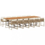 Set mobilier de gradina cu perne, 13 piese, bej, poliratan