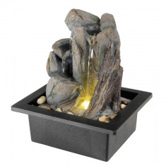 Fantana decorativa cu iluminare LED interior/exterior, Musa, Lumineo, 18.8 x 21.5 x 24 cm, IP44, polirasina, alb/gri