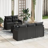 Set de 6 piese canapea pentru gradina cu pernute negru ratan poli, canapea pentru gradina cu 2 locuri cu spatiu de stocare &amp; pernute negru ratan poli
