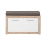 Bancheta hol Astor KOM, cu 2 usi, stejar gri + folie lucioasa alba, 93 x 35 x 55.5 cm, 2C