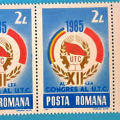 TIMBRE ROMÂNIA LP1125/1985 Congresul XII U.T.C. -Serie în pereche -MNH