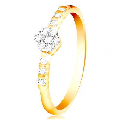 Inel din aur de 14K - floare strălucitoare, zirconii mici pe brațe - Marime inel: 58 foto