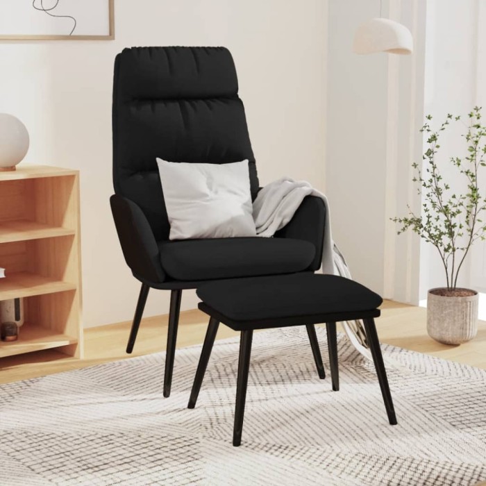 Scaun de relaxare cu taburet, crem, textil și piele ecologică