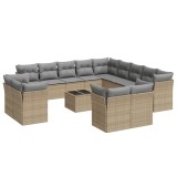 Set canapele de gradina, 14 piese, cu perne, bej, poliratan