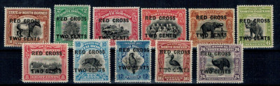 North Borneo 1918 - Supratipar Red Cross, fauna, serie incomplet foto