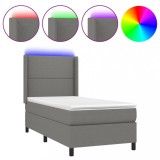 Cumpara ieftin Pat cu arcuri, saltea si LED, gri inchis, 90x200 cm, textil