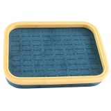 Tavă Prezentare Inele &ndash; Lemn cu Catifea Bej / Verde Smarald, 76 Sloturi