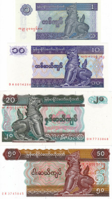 MYANMAR lot 4 bancnote diferite UNC!!! foto