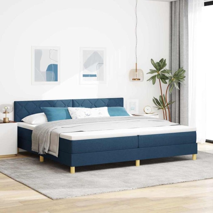 vidaXL Pat boxspring cu saltea albastru 200 x 200 cm țesătură 3339027