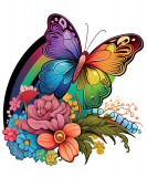 Cumpara ieftin Sticker decorativ, Fluture, Curcubeu si Flori, Multicolor, 68 cm, 1210STK-1
