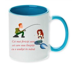 Cana maner albastru personalizata cCei mai fericiti sunt cei care stau linistiti cu o undita in mana, INOVATIX&reg;. 330ml